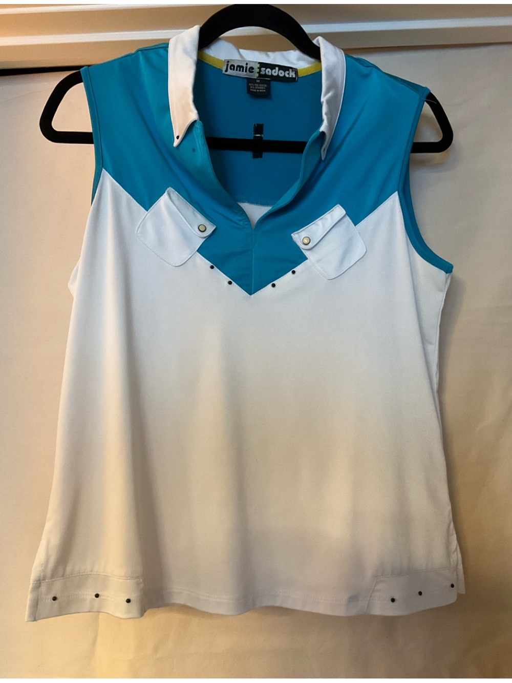 jamie sadock White and Teal V-Yoke Sleeveless Polo